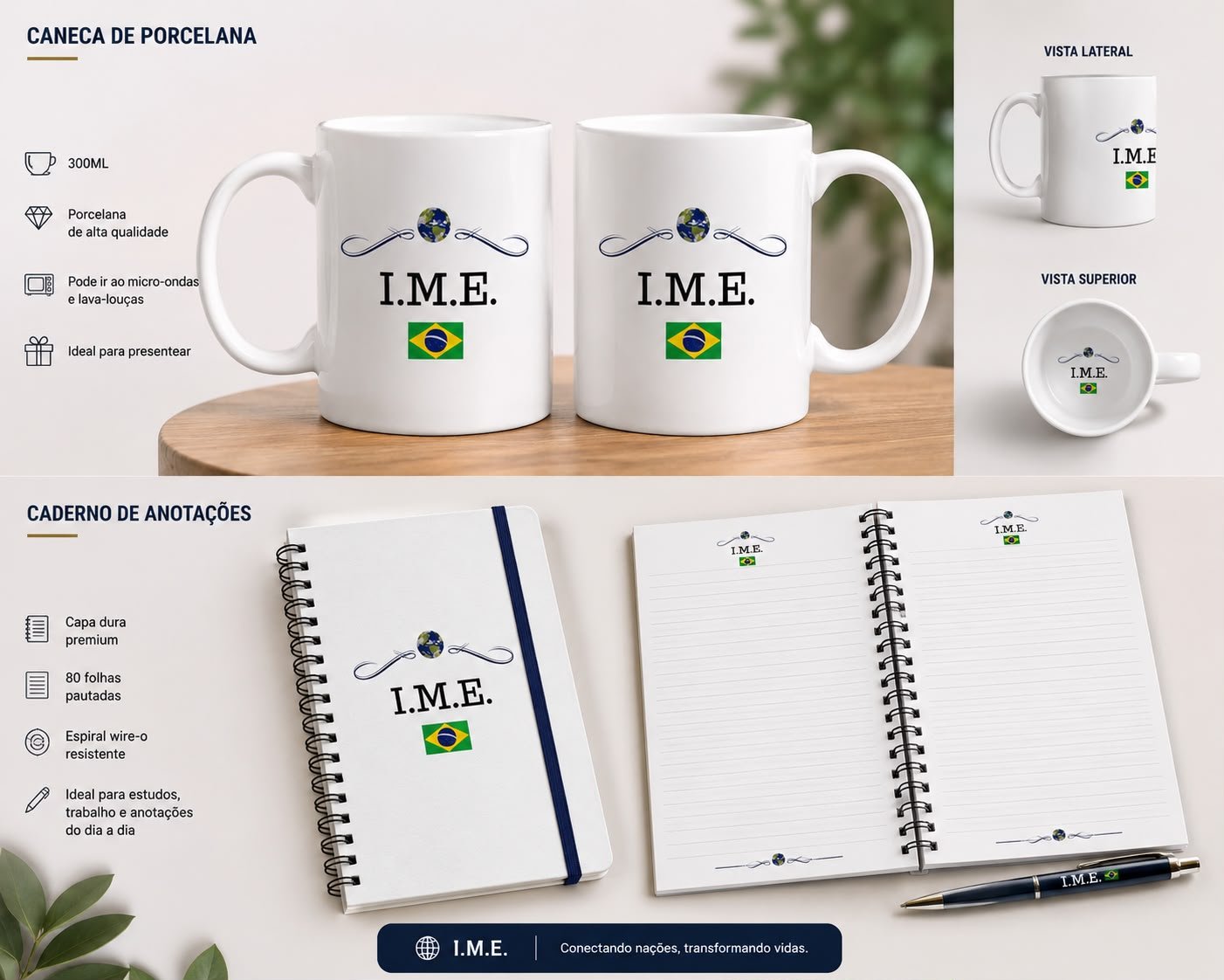 Caneca e caderno I.M.E. — Instituto Missionário Emanuel